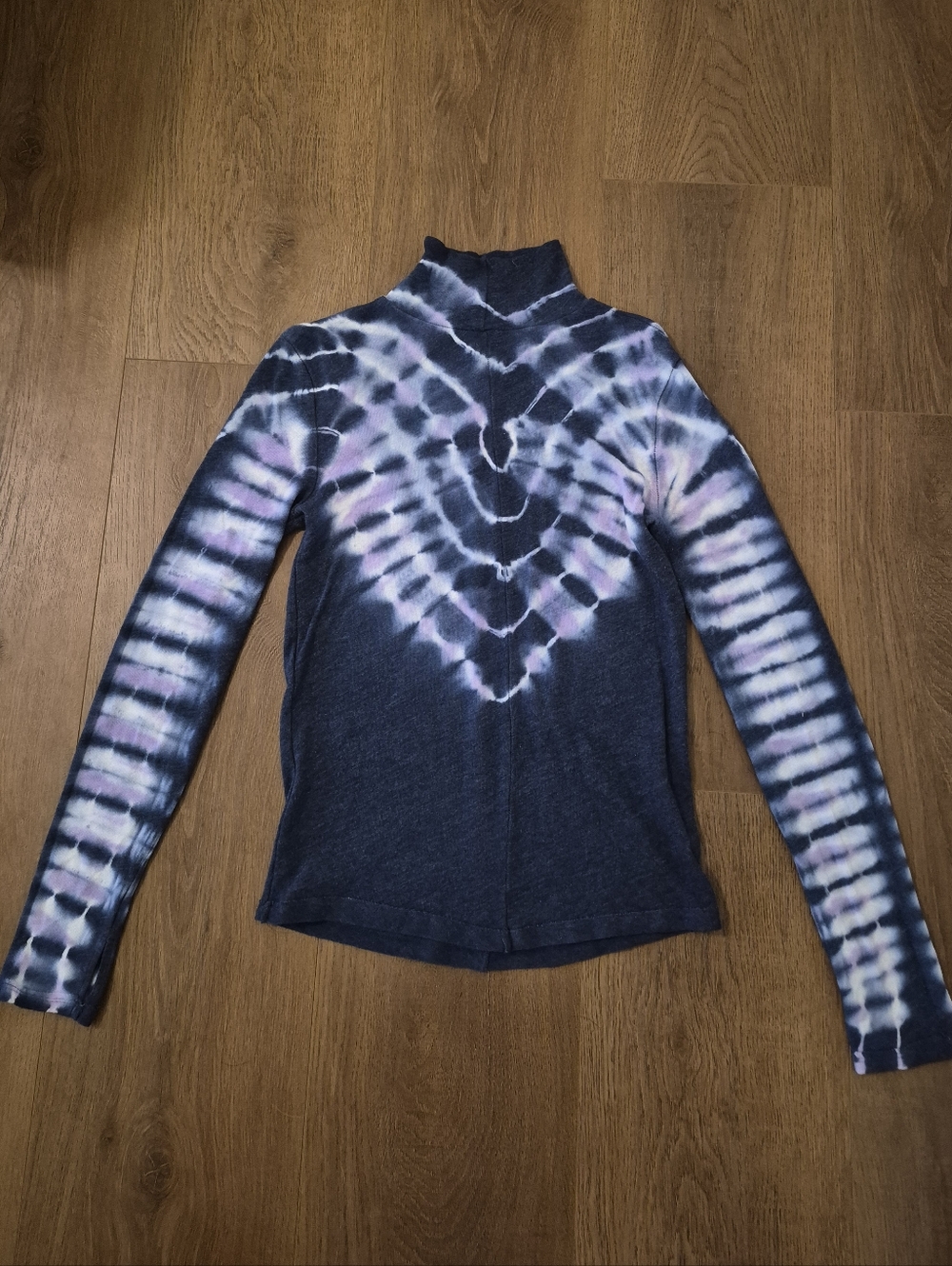 We The Free Navy Tie-Dye Chevron Long Sleeve Top with Pink & White Accents